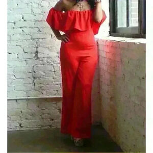 NWT Orange Off Shoulder Jumpsuit Size Small